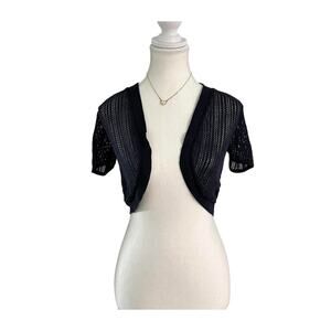 So It Is Size Medium Knitted Crotchet Bolero Shrug  Short Sleeve (Navy Blue)